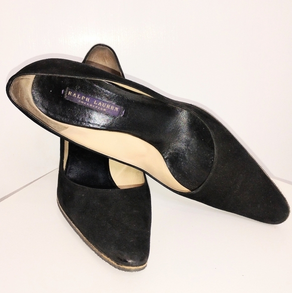 RALPH LAUREN PURPLE LABEL BLACK SUEDE HEELS - Picture 3 of 8